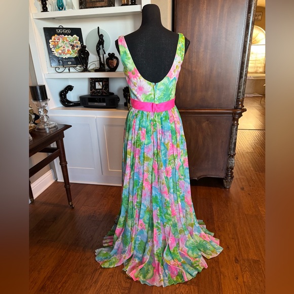 Vintage Guenter Richard Floral Watercolors Chiffon Gown - Picture 3 of 17